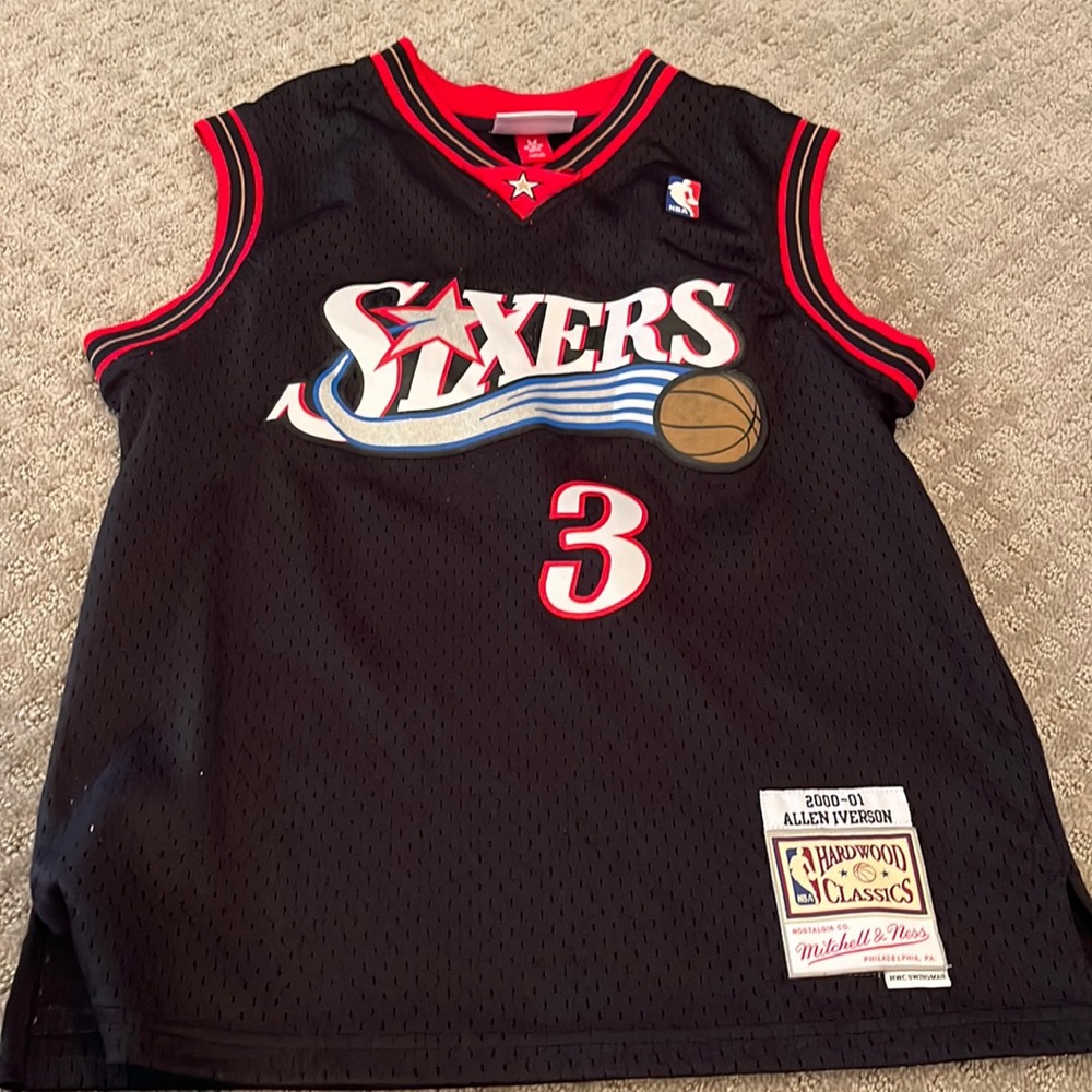 Mitchell & Ness Black and Red Sixers Jersey